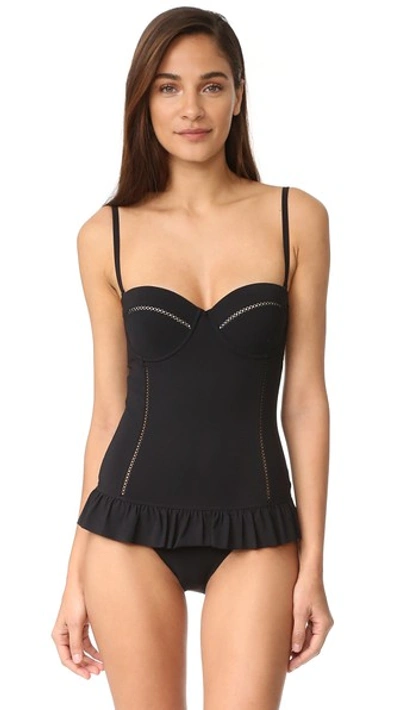 Tory Burch Solid Flounce One-piece Swimsuit In Black