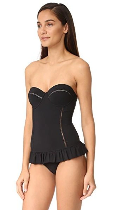 Shop Tory Burch Solid Flounce One Piece In Black