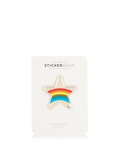 Anya Hindmarch Star Rainbow Leather Sticker In Gold/rainbow