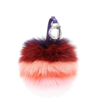 Fendi Striped Fox-fur Pompom Bag Charm In Purple Multi