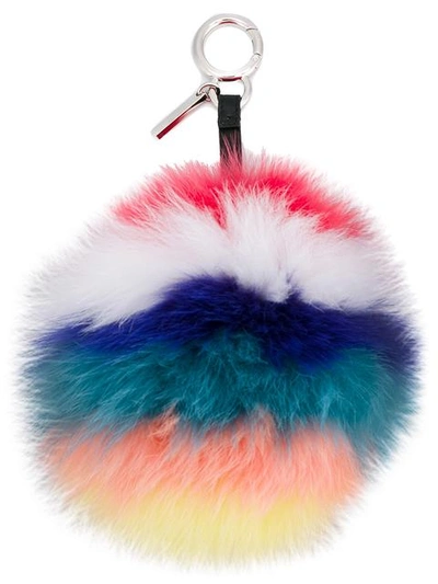 Fendi Rainbow Fox Fur Pom Pom Charm In Stripes, Purple, Pink, Blue. In Multicolor