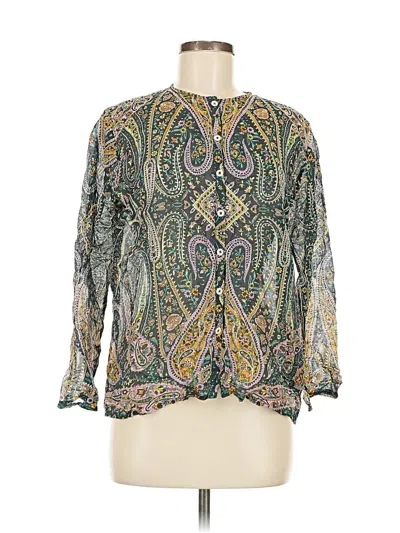 Pre-owned Natura Long Sleeve Blouse In Green