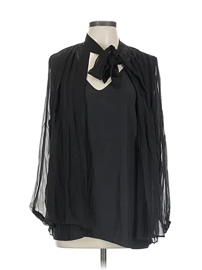 Pre-owned Lola And Sophie 3/4 Sleeve Silk Top Black Tie Neck Tops