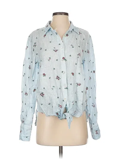 Pre-owned 120% Lino Long Sleeve Blouse In Blue