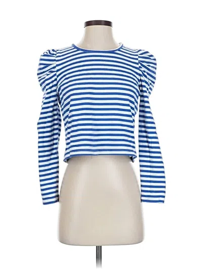 Pre-owned Rebecca Minkoff Long Sleeve Top Blue Ruffles Neckline Tops