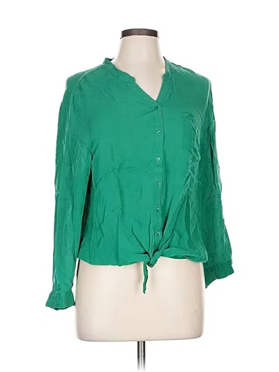 Pre-owned Joie Long Sleeve Silk Top Green Tie Neck Tops