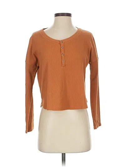 Pre-owned Hollister Long Sleeve Henley Shirt In Brown