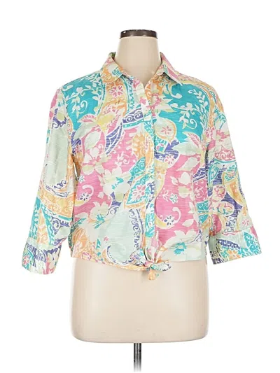 Pre-owned Chico's 3/4 Sleeve Button Down Shirt In Blue