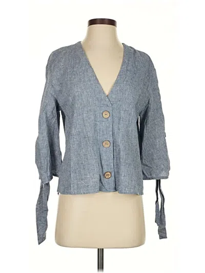 Pre-owned Zara 3/4 Sleeve Button Down Shirt In Gray