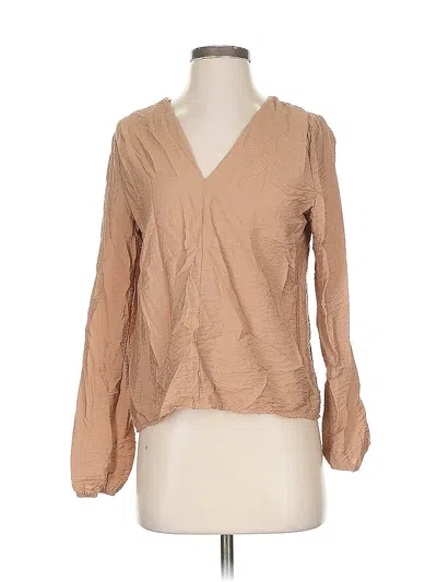 Pre-owned Self Contrast Long Sleeve Blouse In Brown
