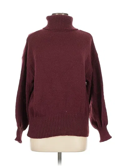 Pre-owned Woven Heart Turtleneck Sweater In Burgundy