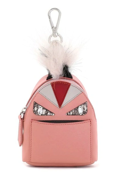 Shop Fendi 'monster' Genuine Fox Fur Trim Backpack Bag Charm In Rose Pink