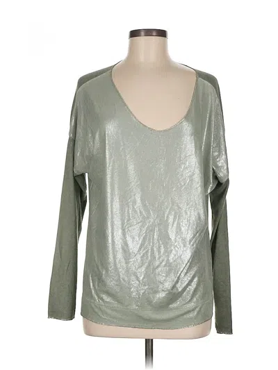 Pre-owned Tempo Paris Long Sleeve Top Silver Metallic Pattern Scoop Neck Tops