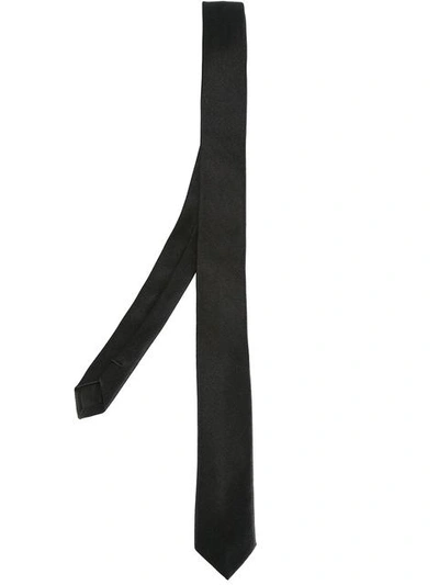 Saint Laurent Skinny Embroidered Tie In Black