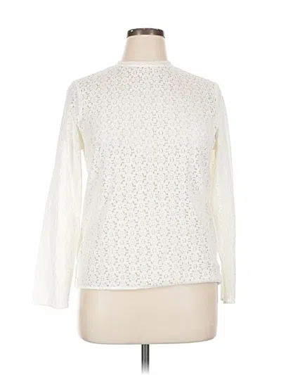 Pre-owned Uniqlo Long Sleeve Top Ivory Mock Neckline Tops In White