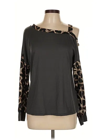 Coeur De Vague Long Sleeve Top Gray One Shoulder Neckline Tops In Animal Print