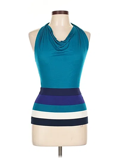 Pre-owned Karen Millen Sleeveless Top Teal Cowl Neck Tops In Blue