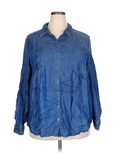 Pre-owned Style & Co 3/4 Sleeve Button Down Shirt In Blue