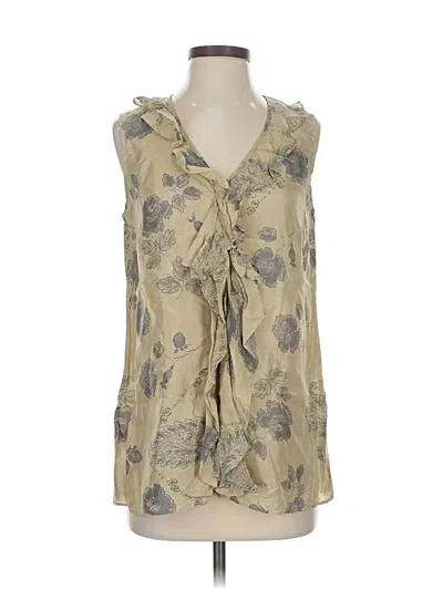 Pre-owned Cabi Sleeveless Silk Top Tan Tie Neck Tops In Brown