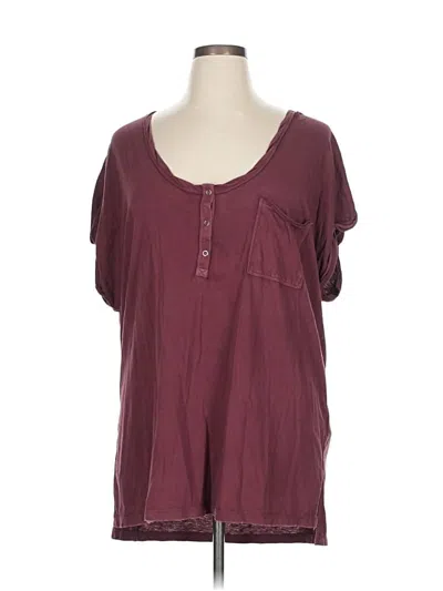 Pre-owned Aerie Short Sleeve Henley Shirt In Burgundy