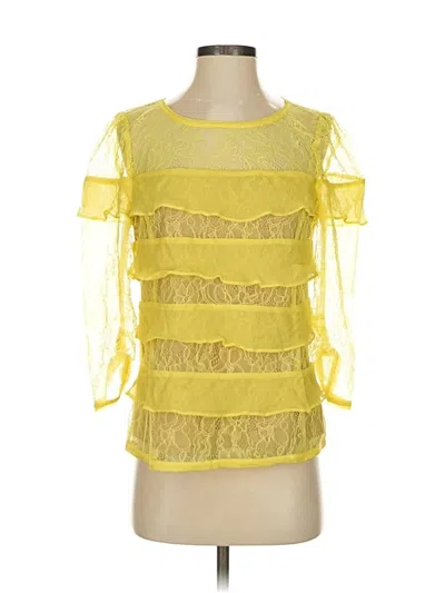 Pre-owned Bcbgmaxazria Short Sleeve Top Yellow Square Neckline Tops
