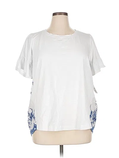 Pre-owned Single Thread Short Sleeve Top White Keyhole Neckline Tops