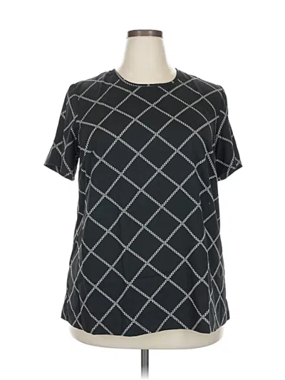 Pre-owned Jessica London Short Sleeve Top Black Argyle Pattern Square Neckline Tops