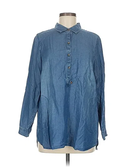 Pre-owned Jjill Long Sleeve Button Down Shirt In Blue