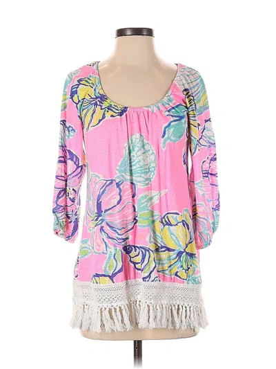 Pre-owned Lilly Pulitzer 3/4 Sleeve Top Pink Sweetheart Neckline Tops
