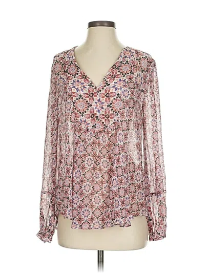 Pre-owned Rachel Zoe Long Sleeve Silk Top Pink Plunge Neckline Tops