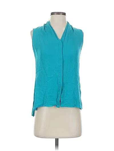 Pre-owned Elie Tahari Sleeveless Silk Top Teal Cowl Neck Tops In Blue