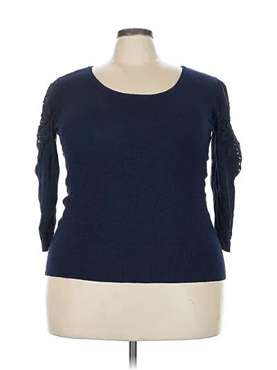 Pre-owned Roz & Ali 3/4 Sleeve Top Blue Boatneck Tops