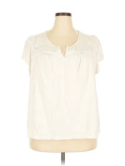 Pre-owned Lands' End Short Sleeve Blouse In White