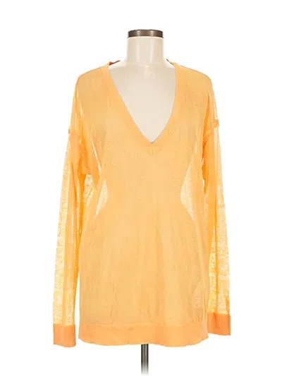 Pre-owned Maeve By Anthropologie Long Sleeve Top Orange Plunge Neckline Tops