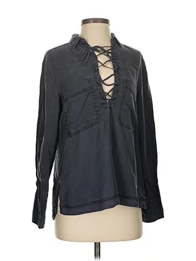 Pre-owned Free People Long Sleeve Blouse In Black