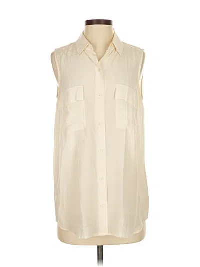 Pre-owned Moda International Sleeveless Silk Top Ivory Collared Neckline Tops In White