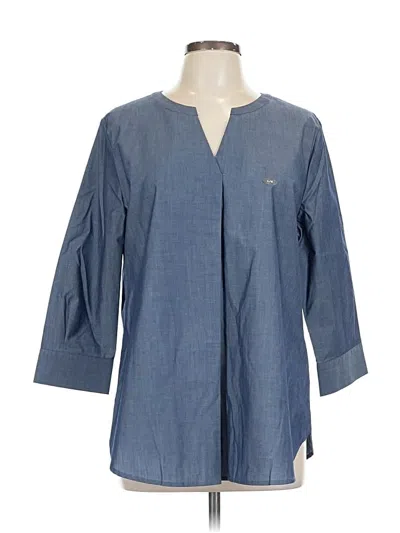 Pre-owned Van Heusen 3/4 Sleeve Button Down Shirt In Blue