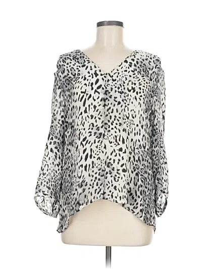 Pre-owned Joie 3/4 Sleeve Silk Top Silver Animal Print Pattern V Neck Tops