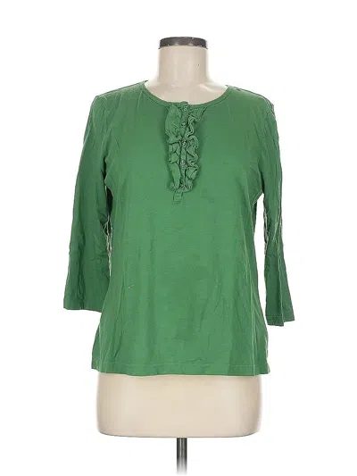 Pre-owned L.l.bean 3/4 Sleeve Top Green Keyhole Neckline Tops