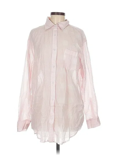 Pre-owned Solid & Striped Long Sleeve Blouse In Pink