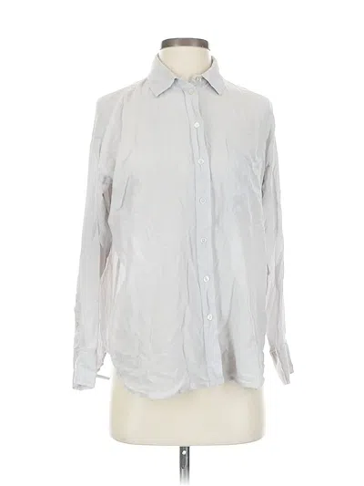 Pre-owned Everlane Long Sleeve Silk Top Silver Collared Neckline Tops