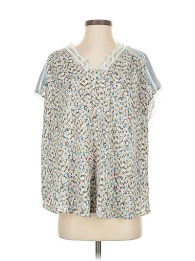 Pre-owned Davi & Dani Short Sleeve Top Silver Scoop Neck Tops