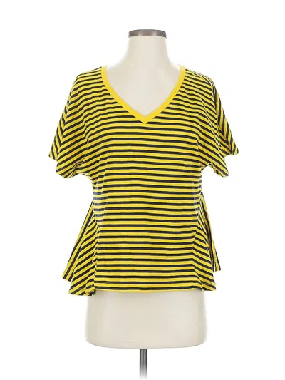 Pre-owned Bp. Short Sleeve Top Yellow Stripes Pattern V-neck Tops
