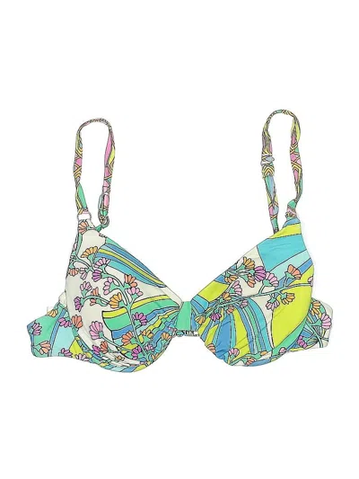 Pre-owned Sunsets Swimsuit Top Green Paisley Pattern Swimwear