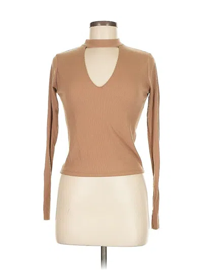Pre-owned Trafaluc By Zara Long Sleeve Top Tan Turtleneck Tops In Brown