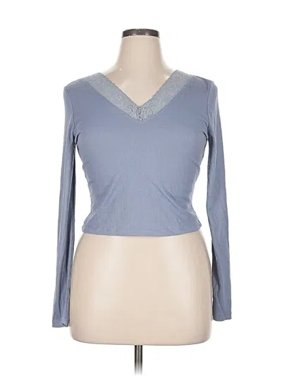 Pre-owned Just Polly Long Sleeve Top Gray V Neck Tops