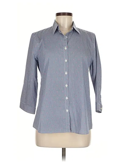 Pre-owned Lands' End 3/4 Sleeve Button Down Shirt In Blue
