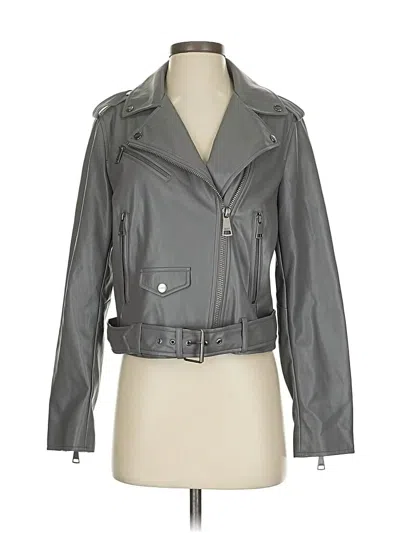 Pre-owned Dkny Faux Leather Jacket In Gray
