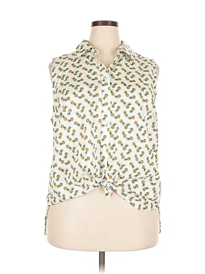 Pre-owned Lands' End Sleeveless Button Down Shirt In Green