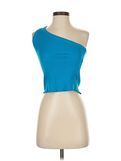 Pre-owned Wray Tank Top Teal One Shoulder Neckline Tops In Blue
